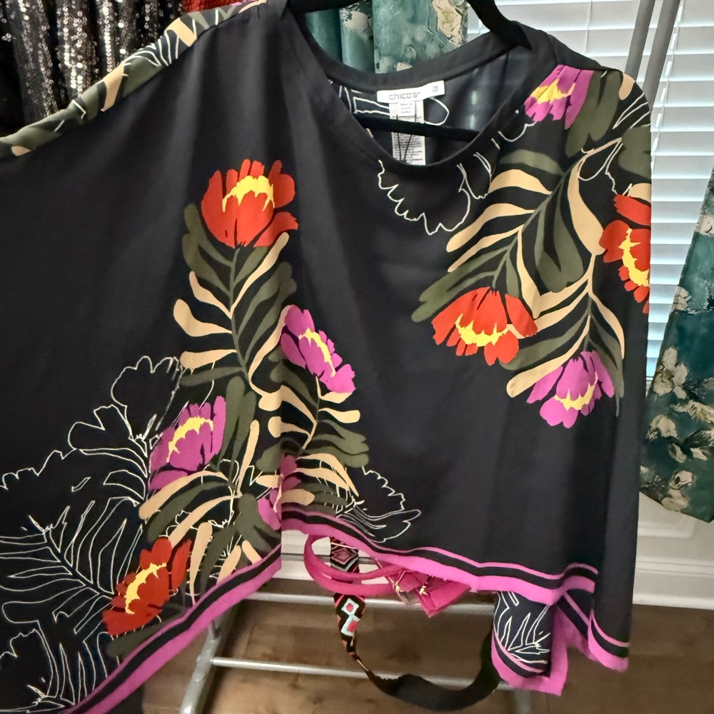 Chico's Black Floral Poncho Top